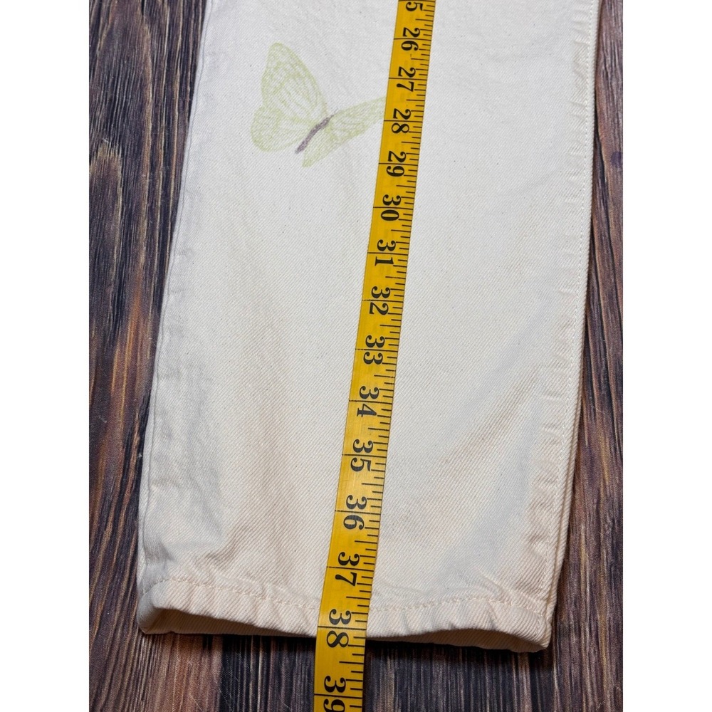 Levis 501 Jeans Womens W30 L28 Off White Cream Butterfly Print Button Fly - Picture 5 of 16